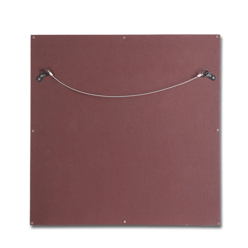 Boho Style Handcrafted Square Wall Mirror with Leather Frame and Gold Embossing, 23"x23", Black+Gold