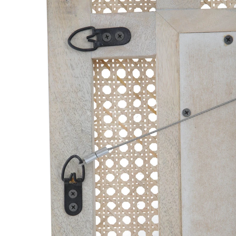 Modern Accent Rectangle Wall Mirror with Mango Wood Frame, Handcrafted Wicker Cane Border, 26.75" L x 1" W x 35.5" H, Natural