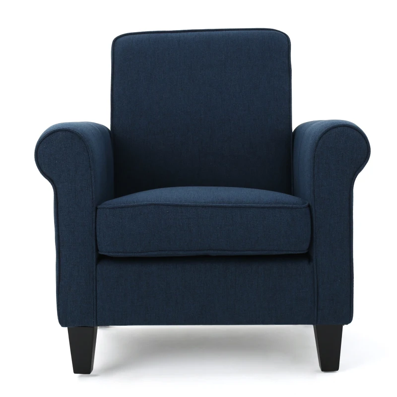 Contemporary Club Chair with Fabric Upholstery and Birch Wood Legs, 30.75"L x 28.75"W x 33"H, Navy Blue