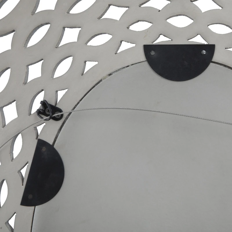 Modern Accent Wall Mirror with Handcrafted Design, Braided Border and Distressed Finish, 35.5" L x 0.7" W x 28" H, Grey