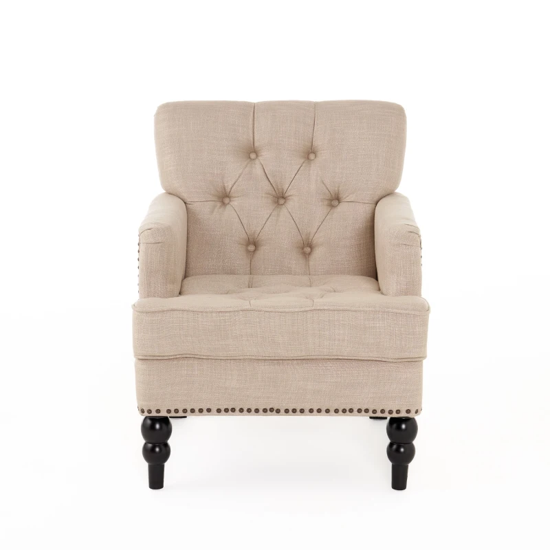 Modern Accent Tufted Club Chair with Button Tufted Diamond Stitch, Nailhead Accents, Birch Wood Legs, 28" L x 31.75" W x 35" H, Beige