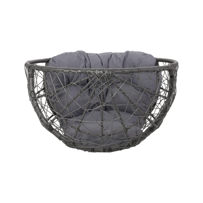 Outdoor Wicker Teardrop Chair with Water-Resistant Cushions, Faux Rattan Iron Frame, Handcrafted Detailing, 38.5" L x 30.75" W x 57.25" H, Gray