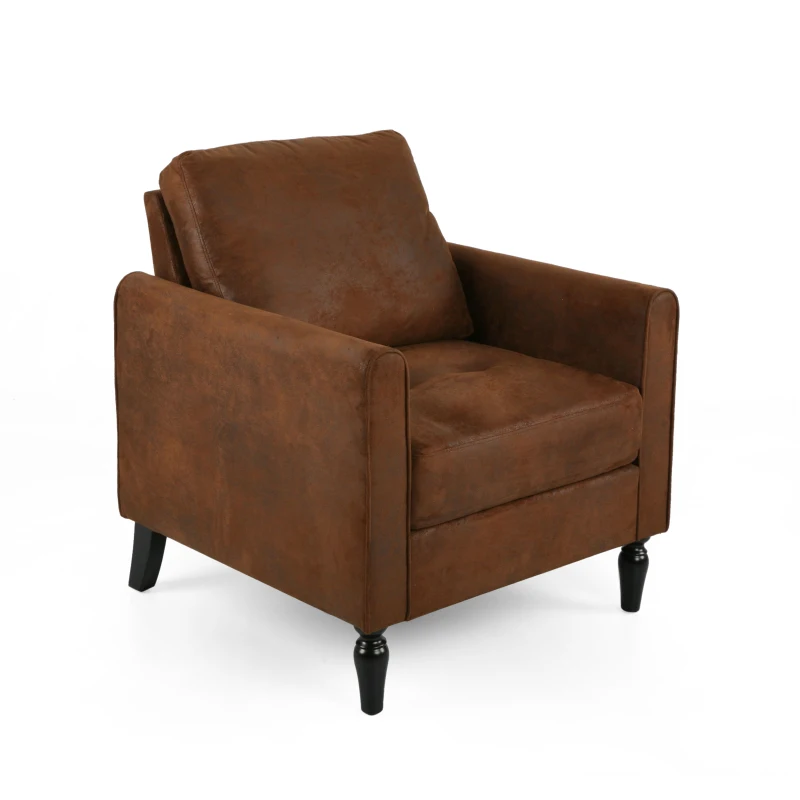 Contemporary Club Chair with Plush Microfiber Cushions, Low Profile Design, Birch Wood Frame, 31" L x 33.25" W x 35" H, Brown