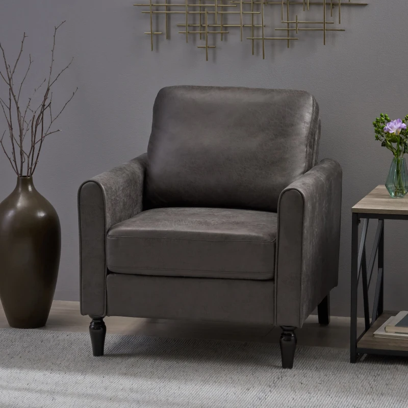 Contemporary Club Chair with Plush Microfiber Cushions, Low Profile Design, Birch Wood Frame, 31" L x 33.25" W x 35" H, Slate