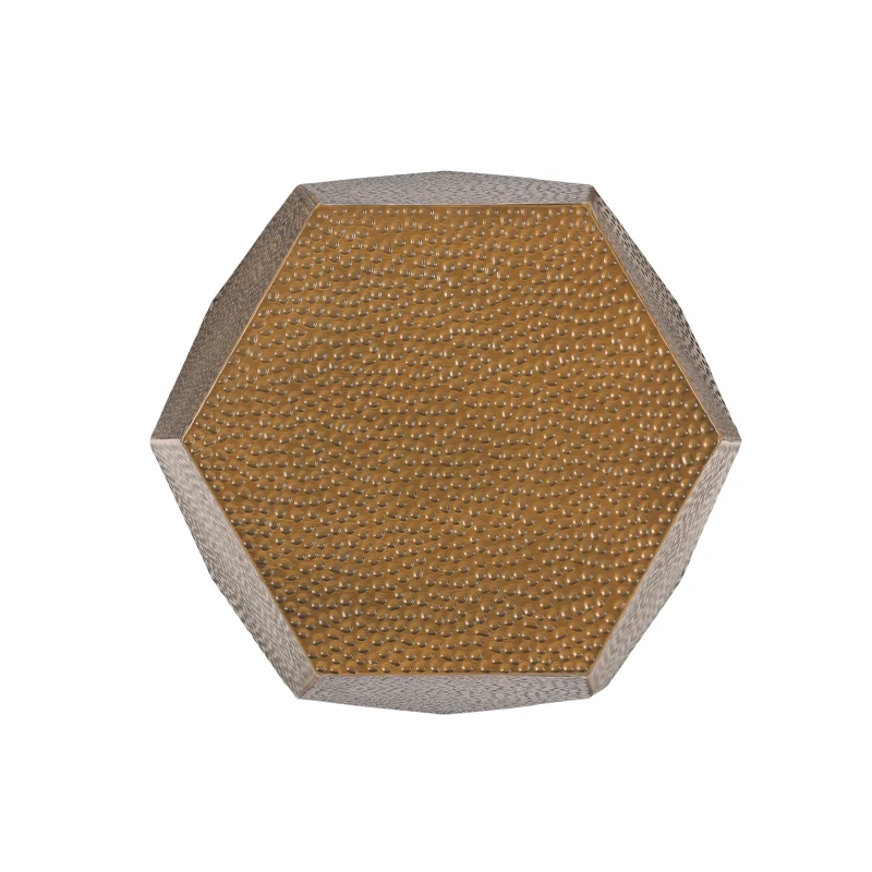 Modern Hammered Iron Geometric Side Table, No Assembly Required, 20.5" L x 19.5" W x 22.75" H, Gold
