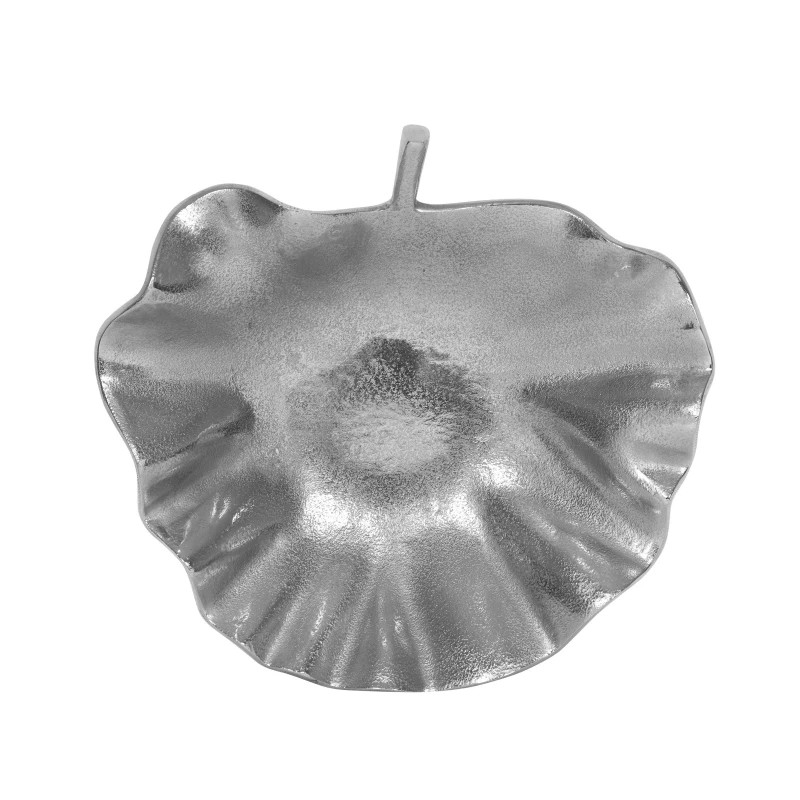 Modern Aluminum Decorative Leaf Plate, Handmade Design, Antique Nickel Finish, 15" L x 14" W x 3" H, Silver