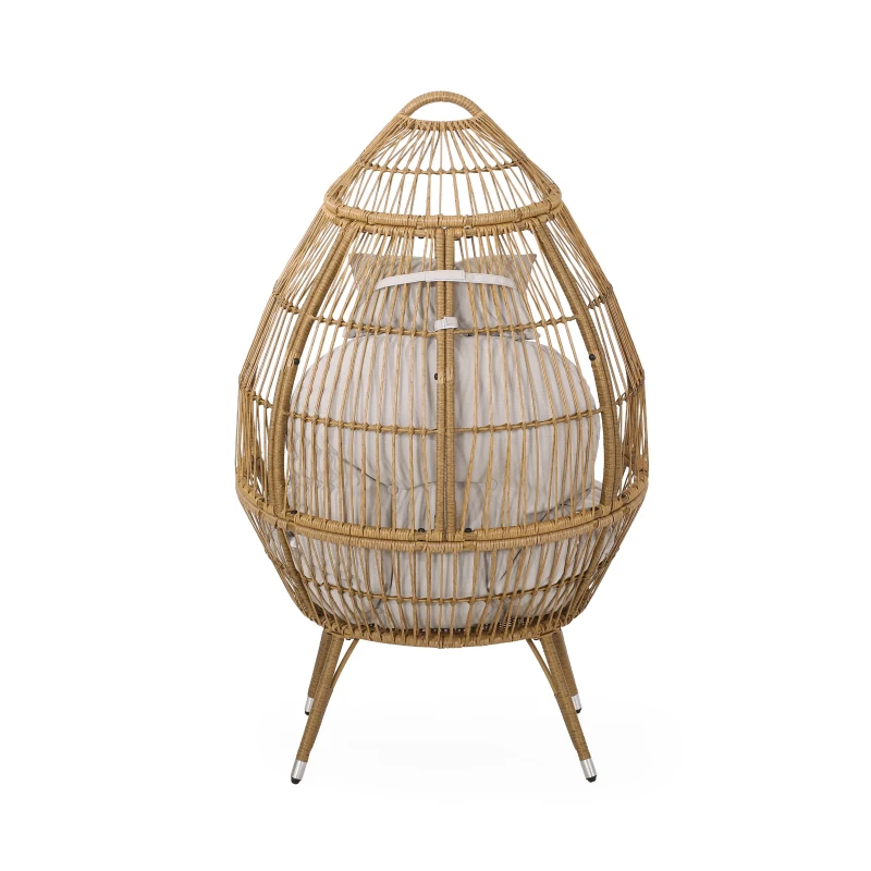 Outdoor Teardrop Wicker Patio Chair with Water-Resistant Cushions, Hand-Crafted Faux Rattan, 37" L x 28" W x 62" H, Natural