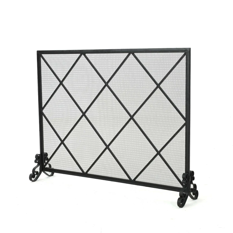 Modern Single Panel Iron Fireplace Screen with Durable Iron Frame, Rustproof Solid Free Standing Fire, 41.5" L x 8.9" W x 32.1" H, Black