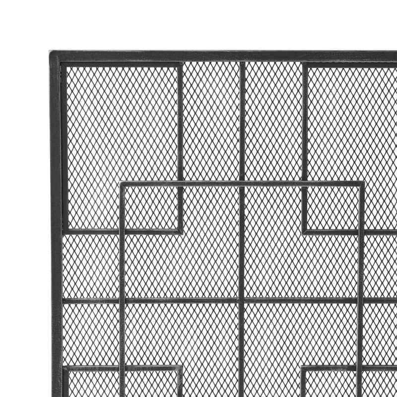 Modern Single Panel Decorative Fireplace Screen with Fine Mesh, Square Pattern, Easy Assembly, 41" L x 8" W x 30.75" H, Black+Silver Iron