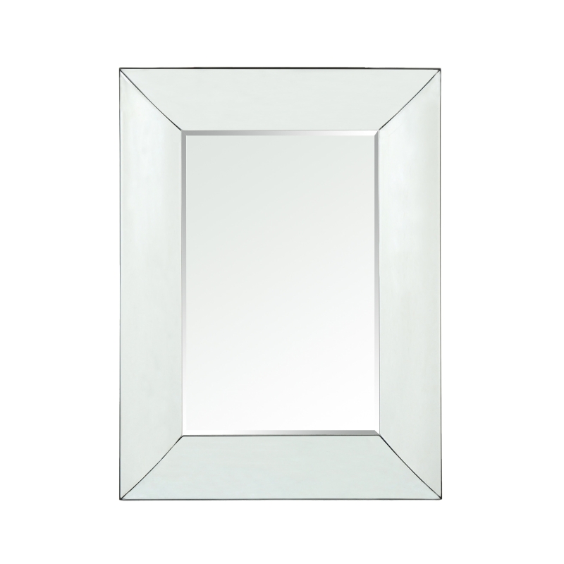 Curved Rectangle Wall Mirror with Tempered Glass, Stainless Steel Frame, 31.75" L x 23.8" W x 1.18" H, Clear