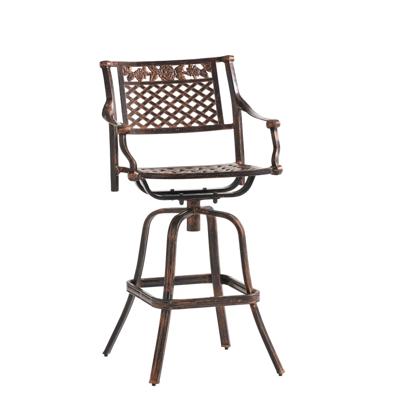 Retro style Outdoor Cast Aluminum Bar Stool with 29.5" Seat Height, Outdoor Weather-Resistant, Rust-Resistant Stainless Steel Hardware, Copper