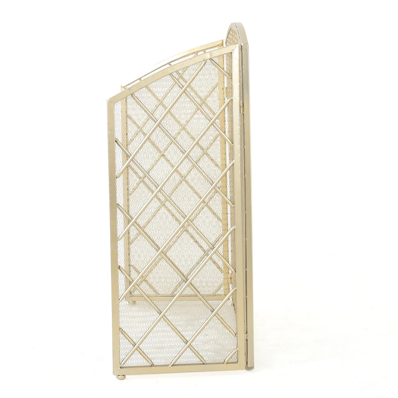 Modern Single Panel Iron Fireplace Screen with Durable Iron Frame, Rustproof Solid Free Standing Fire, 53.2" L x 1.7" W x 32" H, Gold