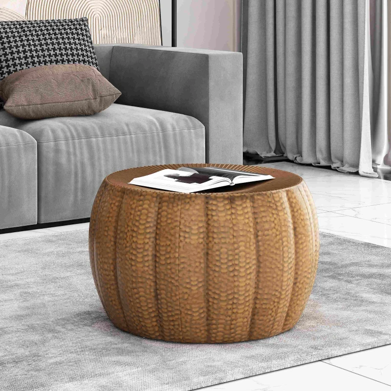 Modern Iron Sunburst Pumpkin Coffee Table, No Assembly Required, 23" L x 23" W x 14" H, Antique Bronze