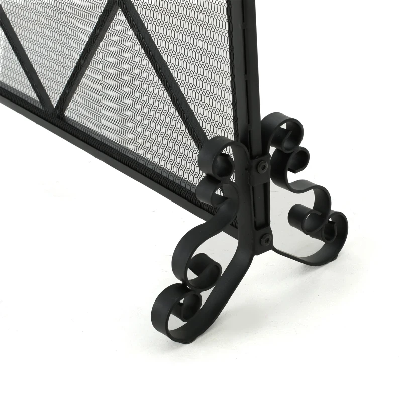 Modern Single Panel Iron Fireplace Screen with Durable Iron Frame, Rustproof Solid Free Standing Fire, 41.5" L x 8.9" W x 32.1" H, Black