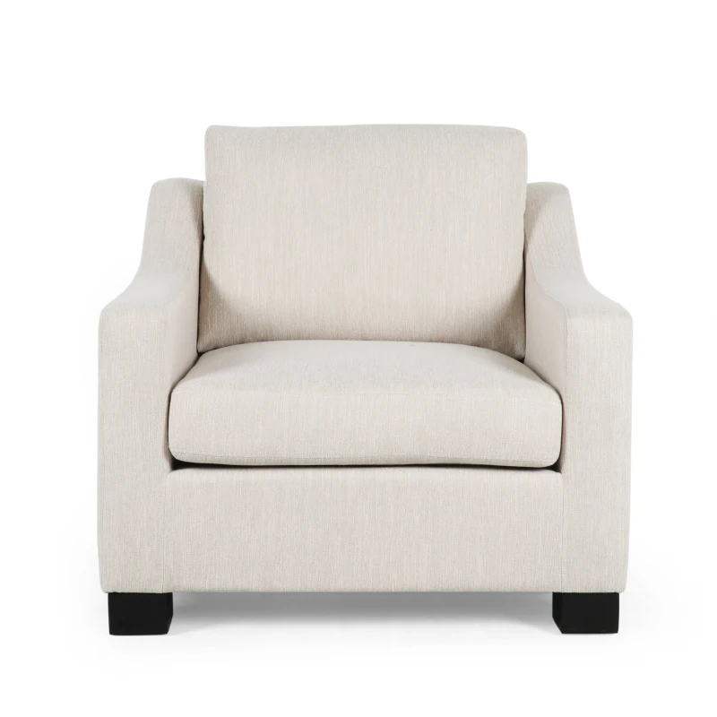 Accent Upholstered Club Chair with Contemporary Design, Sloped Arms and Birch Wood Legs, 33.75" L x 33.5" W x 32" H, Beige