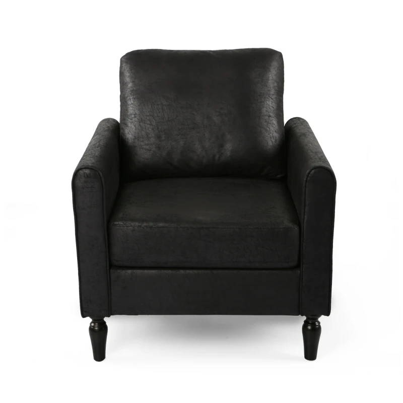 Contemporary Club Chair with Plush Microfiber Cushions, Low Profile Design, Birch Wood Frame, 31" L x 33.25" W x 35" H, Black