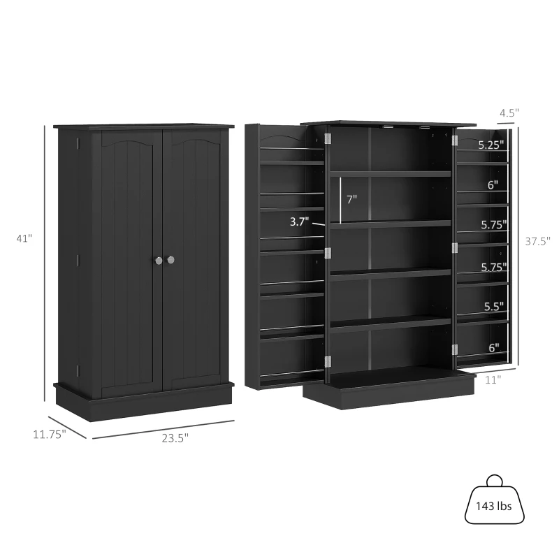 HOMCOM Freestanding Kitchen Pantry Cabinet, Kitchen Cabinet with 12 Door Shelves, Double Doors, 5-tier Shelving, Black(m-3)