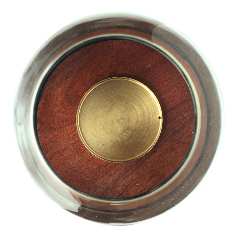 Boho Handcrafted Mango Wood Hurricane Candle Holder with Tempered Glass Cover and Metal Accents, 7.25" x 7.25" x 12", Brown