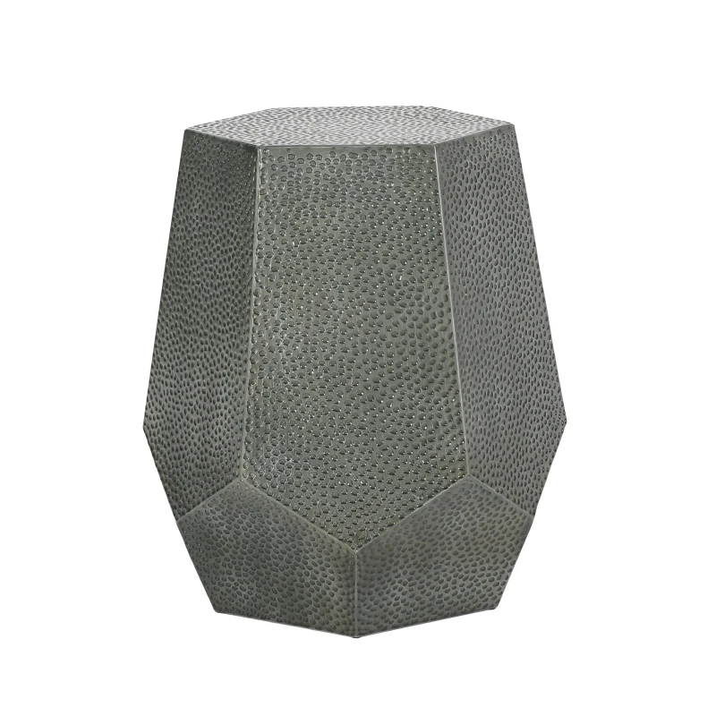 Modern Hammered Iron Geometric Side Table, No Assembly Required, 20.5" L x 19.5" W x 22.75" H, Antique Silver