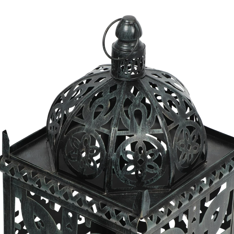Handcrafted Iron Decorative Lantern with Black Patina Finish, Vintage Shabby Chic Design, 6.75" x 6.75" x 15.5", Black