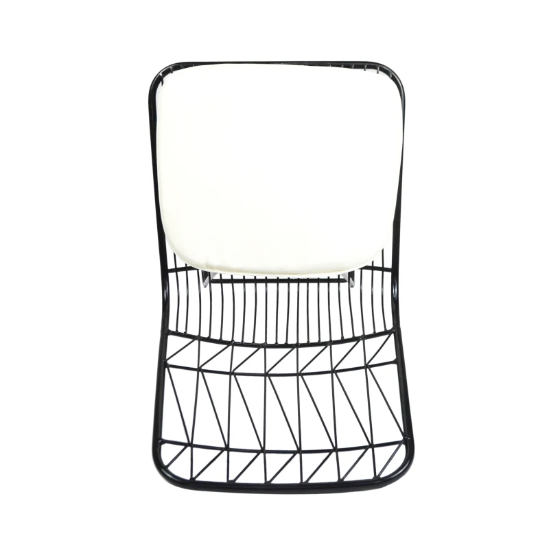 Modern Outdoor Wire Counter Stools Set of 2 with Cushions, Water-Resistant Fabric, Iron Frame, 18.25" L x 24.75" W x 42" H, Black+Ivory