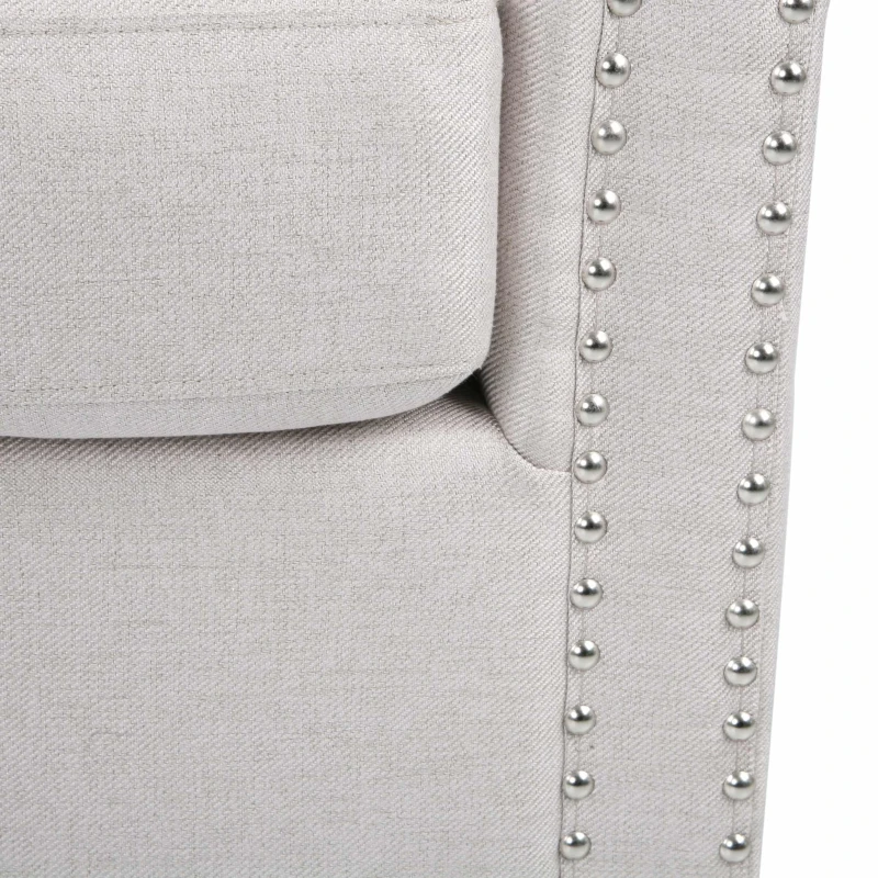 Barrel Style Upholstered Swivel Club Chair with Contemporary Design, Nailhead Trim, 31.25" L x 30.25" W x 31.25" H, Wheat