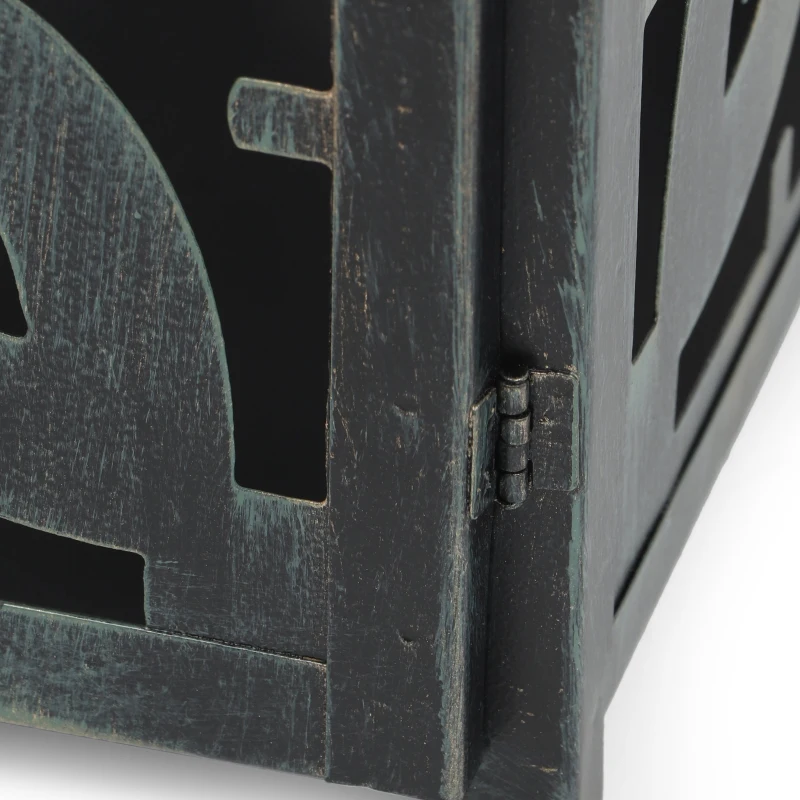 Handcrafted Iron Decorative Lantern with Black Patina Finish, Vintage Shabby Chic Design, 6.75" x 6.75" x 15.5", Black