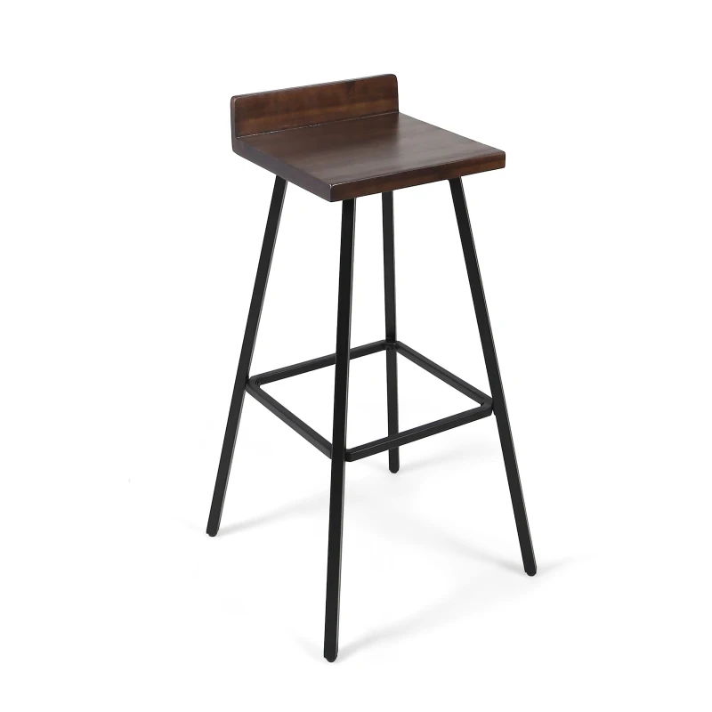Vinsetto Contemporary Indoor Acacia Wood Bar Stools Set of 2 with Iron Legs and Footrests, Handcrafted, 17.25" x 17.25" x 33", Brown