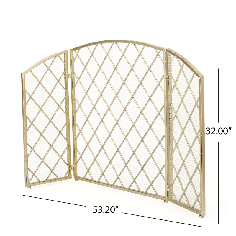 Modern Single Panel Iron Fireplace Screen with Durable Iron Frame, Rustproof Solid Free Standing Fire, 53.2" L x 1.7" W x 32" H, Gold