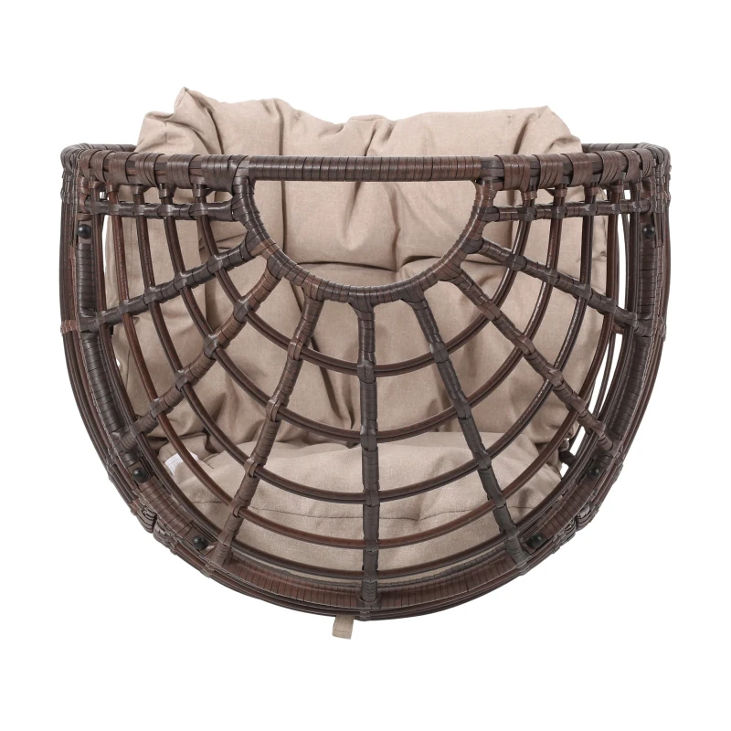 Wicker Outdoor Patio Swivel Egg Chair with Basket Shape Design and Water-Resistant Cushions, 30.5" L x 28" W x 58" H, Black
