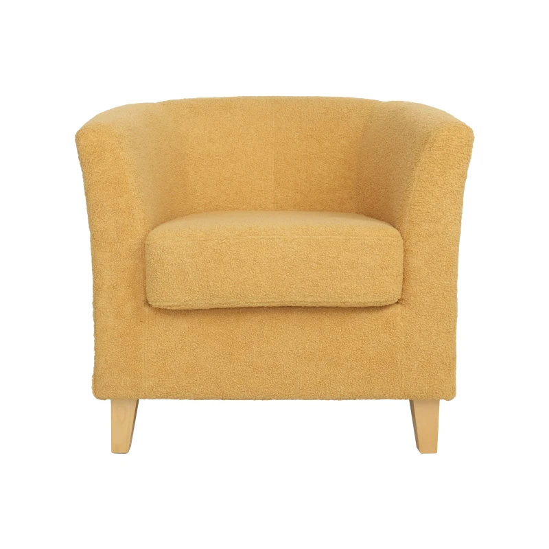 Contemporary Club Chair with Fabric Upholstery and Birch Wood Legs, Easy Assembly, 30.5"L x 29"W x 29.75"H, Mustard yellow