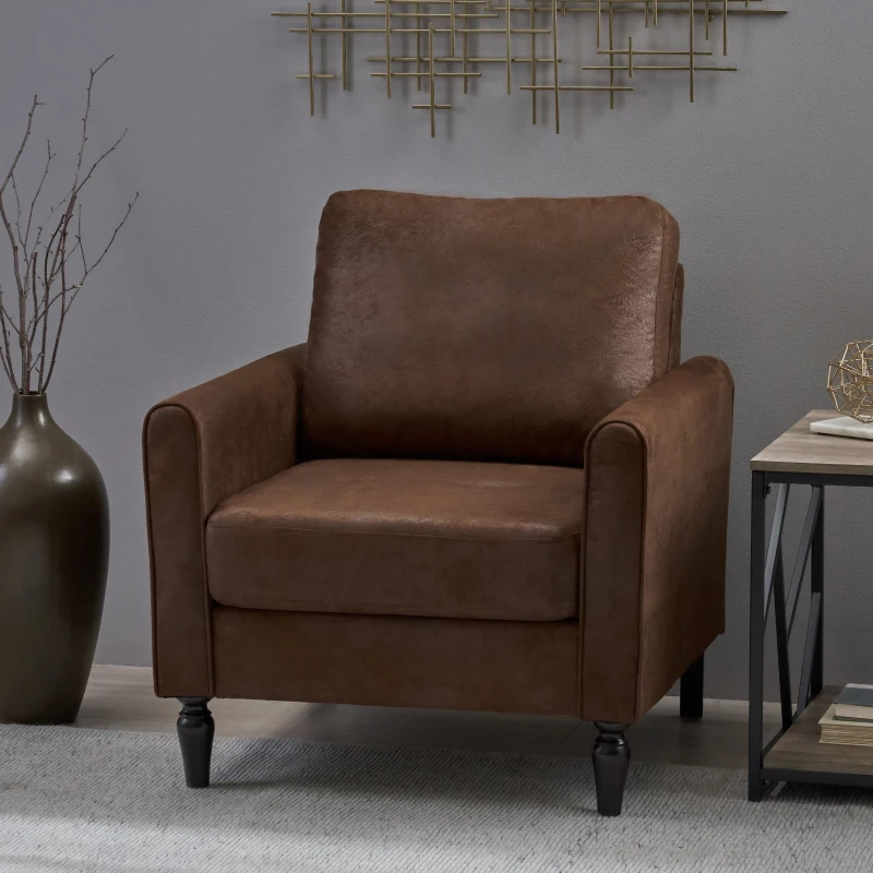 Contemporary Club Chair with Plush Microfiber Cushions, Low Profile Design, Birch Wood Frame, 31" L x 33.25" W x 35" H, Brown