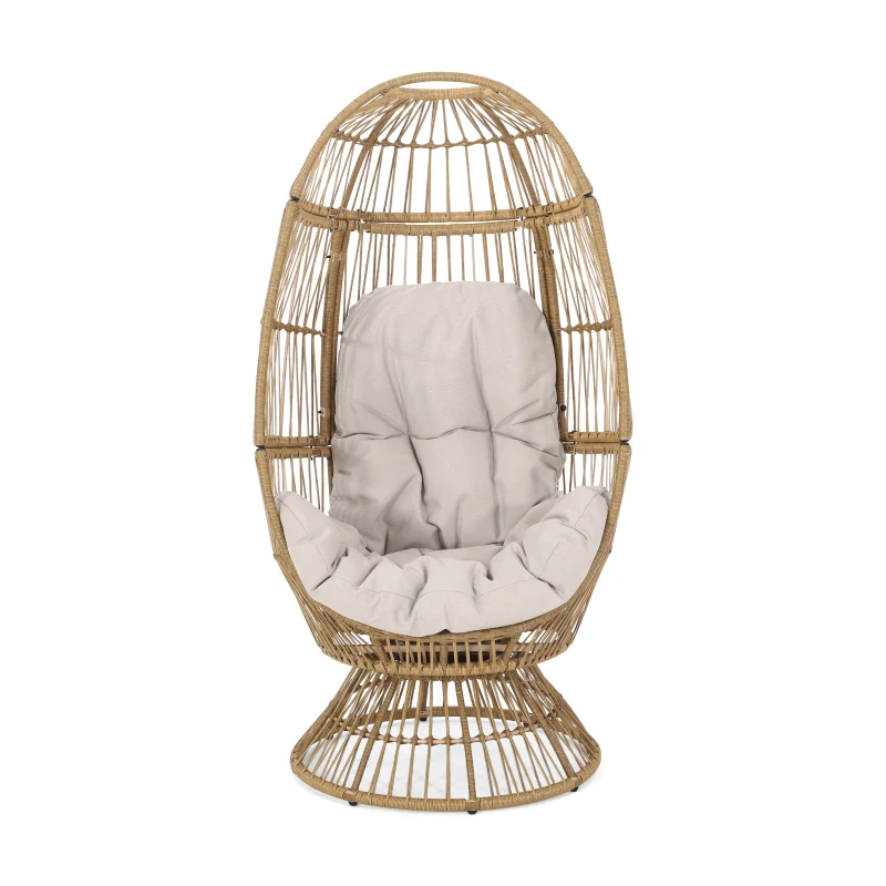 Vinsetto Wicker Outdoor Patio Swivel Egg Chair with Basket Shape Design and Water-Resistant Cushions, 30.5" L x 28" W x 58" H, Natural