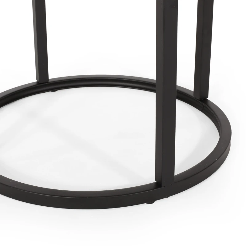 Modern Industrial Fir Wood Nested Coffee Table Set, 3-Piece with Powder-Coated Iron Frames and Wire-Brushed Tabletops, 31.5"x31.5"x18.5", Black