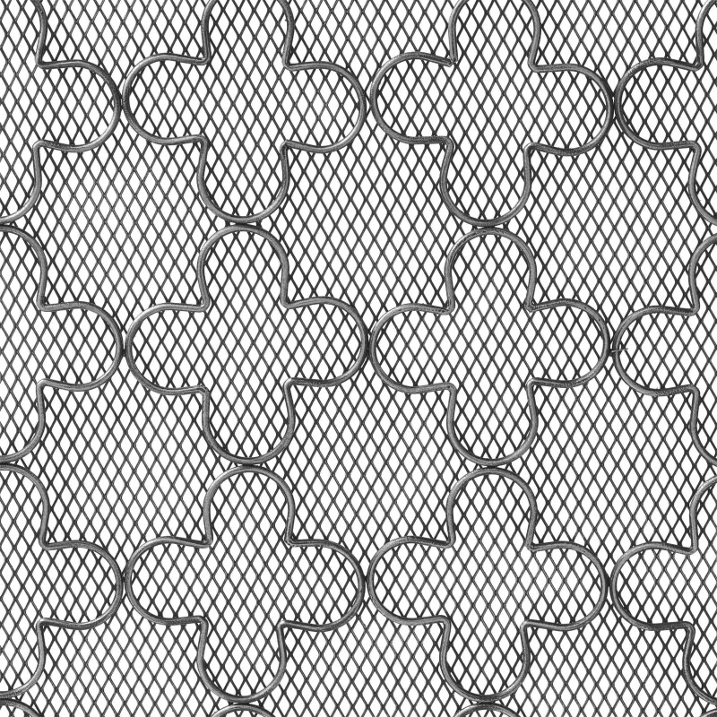 Modern Iron Fire Screen with Single Panel Design and Fine Mesh, Geometric Pattern, and Easy Assembly, 41" L x 8" W x 30.75" H, Black+Silver