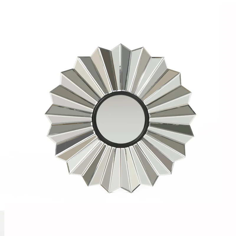 Glam Round Flower Patterned Wall Mirror with Faux Wood Frame, No Assembly Required, 31" L x 31" W x 1" H, Silver