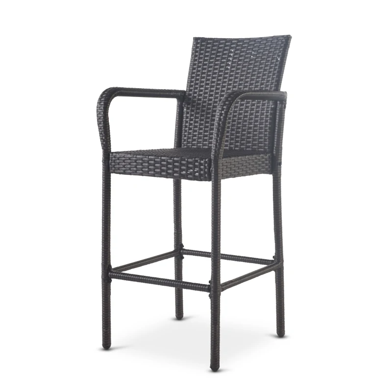 Outdoor Wicker Barstools Set of 2, Faux Rattan with Metal Frame, Weather Resistant, 24.8" L x 24.35" W x 46.5" H, Gray
