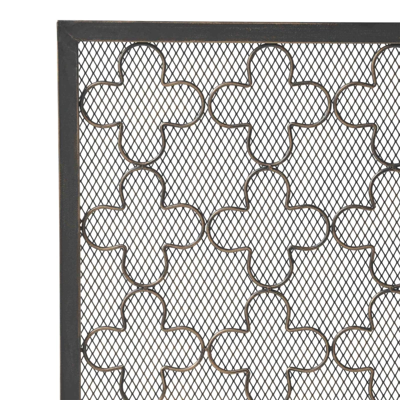 Modern Iron Fire Screen with Single Panel Design and Fine Mesh, Geometric Pattern, and Easy Assembly, 41" L x 8" W x 30.75" H, Black+Gold