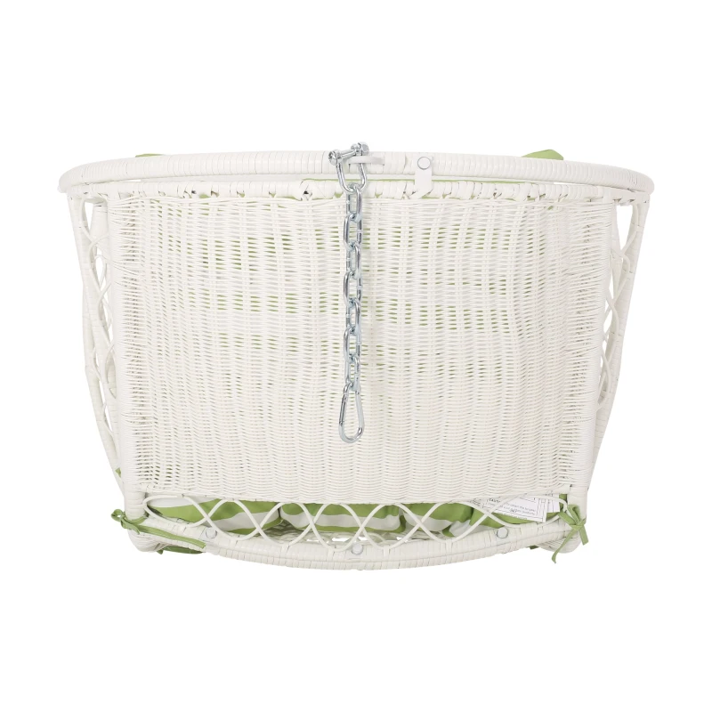Outdoor/Indoor Wicker Hanging Chair with Water-Resistant Cushions and Faux Rattan, Professional Installation Required, 34.5" L x 25" W x 46.25" H, White+Green
