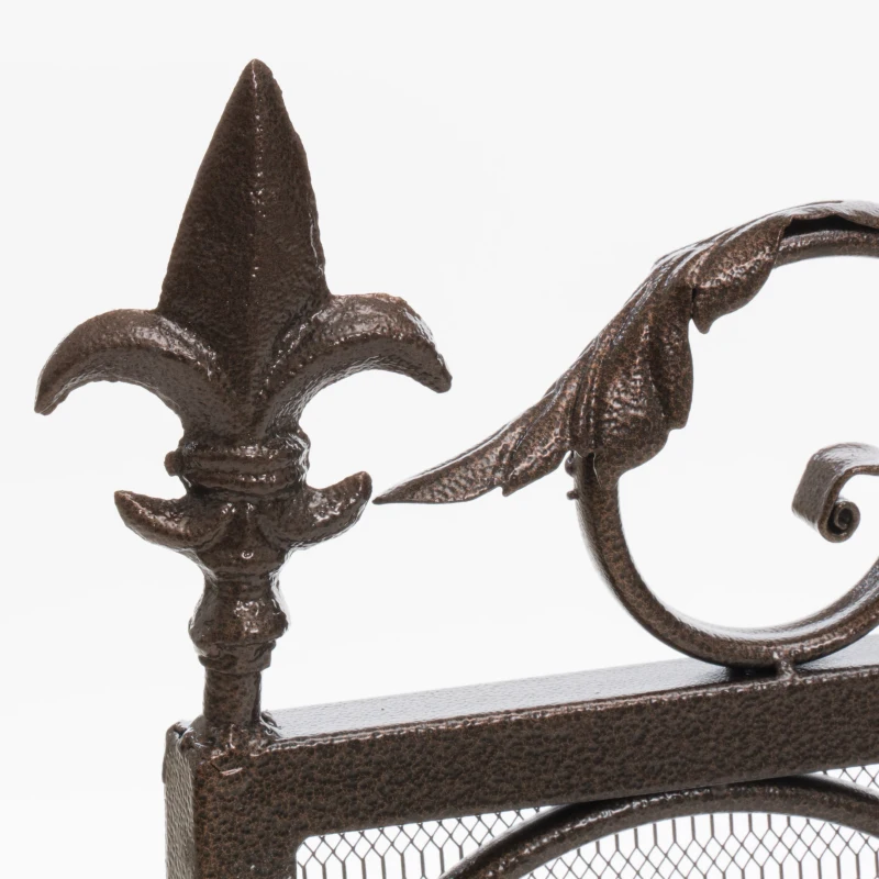 Traditional Fireplace Screen with Victorian Inspired Design, Wrought Iron with Ornate Detailing, 44.5" L x 9.75" W x 35" H, Black+Gold