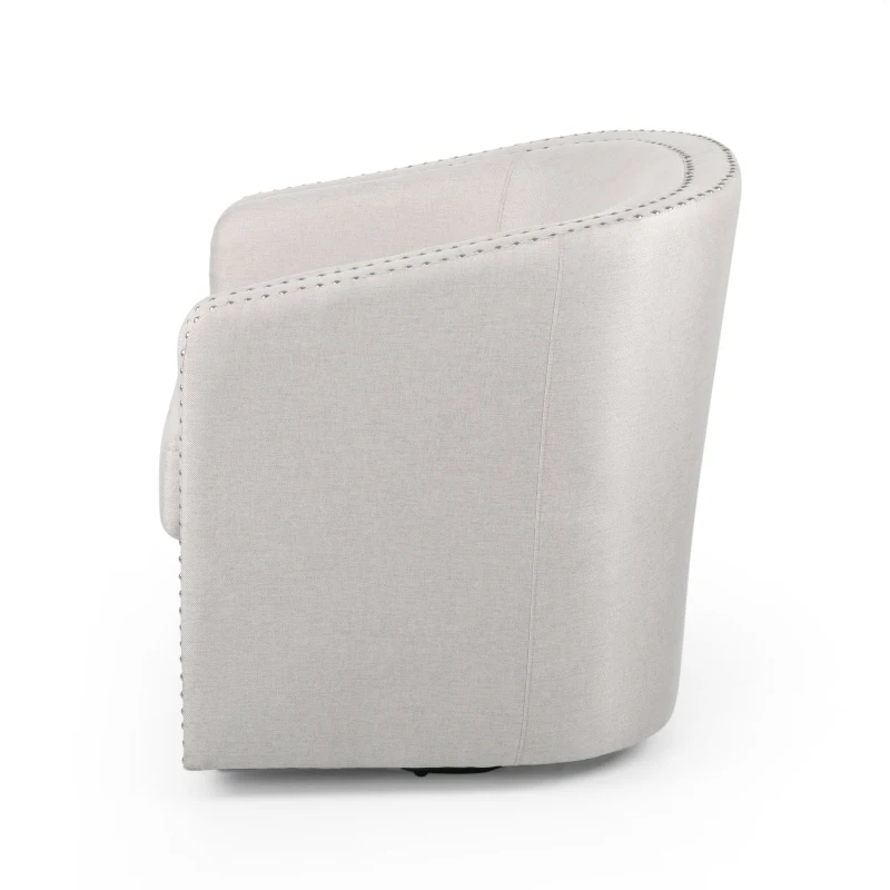 Barrel Style Upholstered Swivel Club Chair with Contemporary Design, Nailhead Trim, 31.25" L x 30.25" W x 31.25" H, Wheat