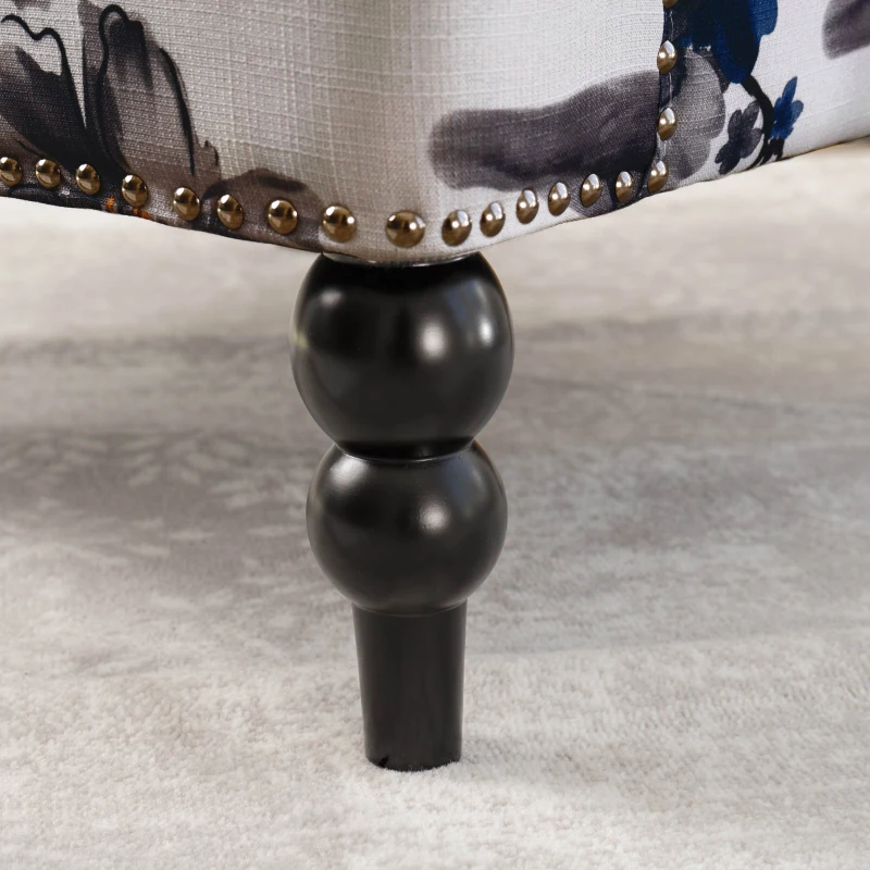 Retro style Tufted Club Chair with Birch Wood Legs, Button Tufted Diamond Stitch, Nailhead Accents, 28.75" L x 32" W x 34.5" H, White+Blue