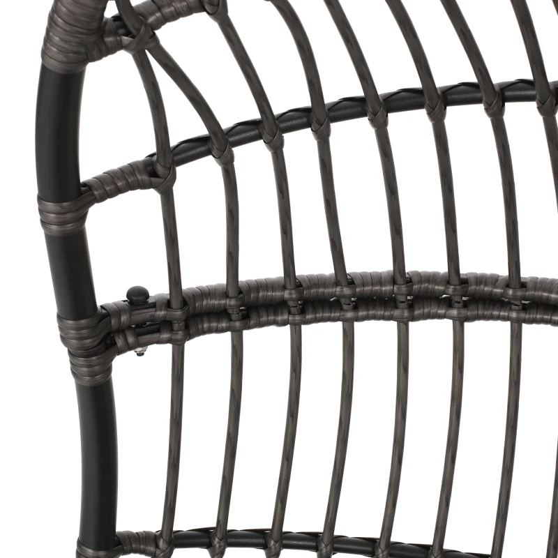 Outdoor/Indoor Wicker Swing Hanging Chair with 8ft Chain, Water-Resistant Cushions, Faux Rattan, 300 lbs Capacity, 30" L x 31.5" W x 44.5" H, Gray