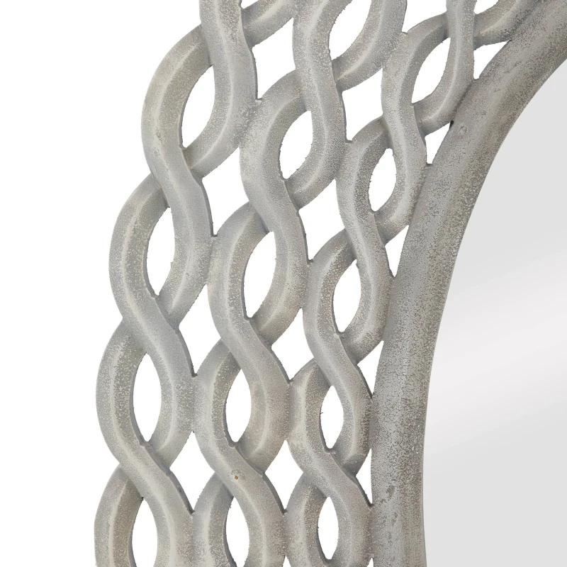 Modern Accent Wall Mirror with Handcrafted Design, Braided Border and Distressed Finish, 35.5" L x 0.7" W x 28" H, Grey