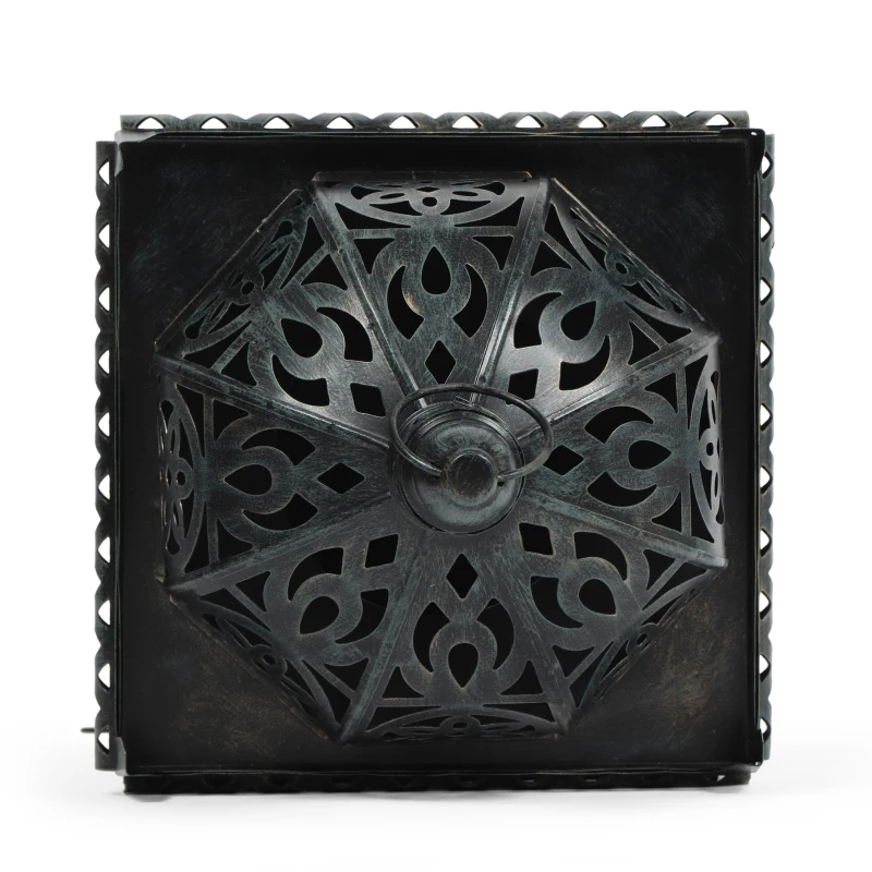 Handcrafted Iron Decorative Lantern with Black Patina Finish, Vintage Shabby Chic Design, 6.75" x 6.75" x 15.5", Black