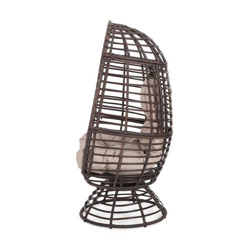 Wicker Outdoor Patio Swivel Egg Chair with Basket Shape Design and Water-Resistant Cushions, 30.5" L x 28" W x 58" H, Black