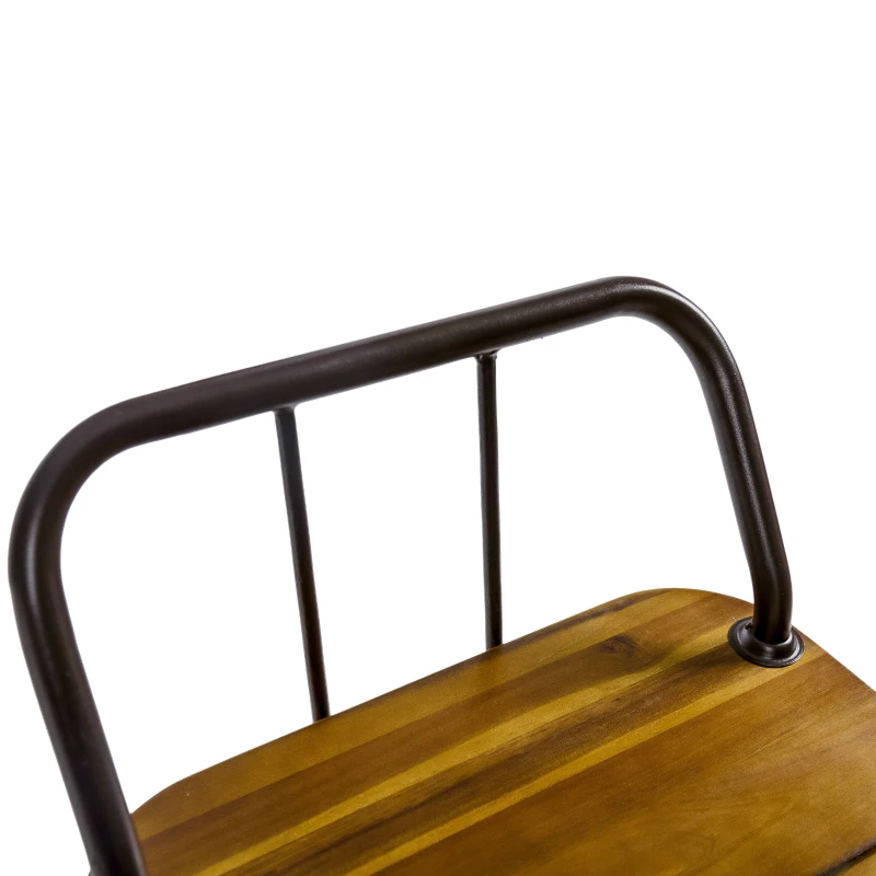 Industrial Wood and Metal Barstool Set of 2 with Powder-Coated Iron Frame, Acacia Wood Seat, and Built-In Footrest, Accent Outdoor Patio Seating, 16.5" L x 17" W x 37.5" H, Brown