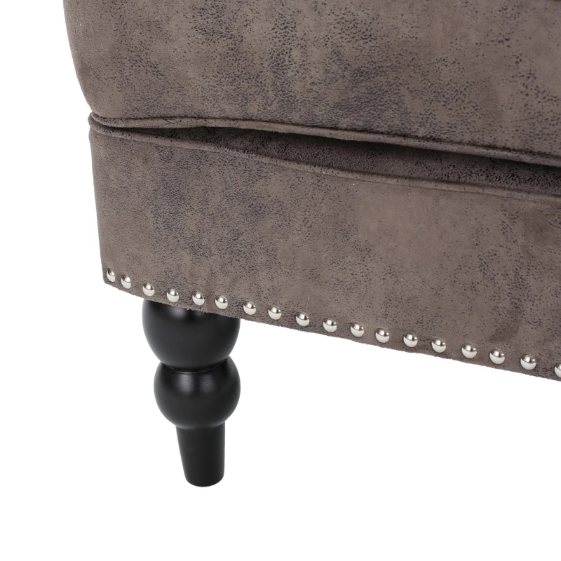 Modern Accent Tufted Club Chair with Rivet Design and Birch Wood Legs, Button Tufted Diamond Stitch, 28" L x 31.75" W x 35" H, Gray+Brown