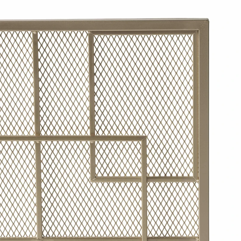 Modern Iron Fire Screen with Single Panel Design and Fine Mesh, Geometric Pattern, and Easy Assembly, 41" L x 8" W x 30.75" H, Gold
