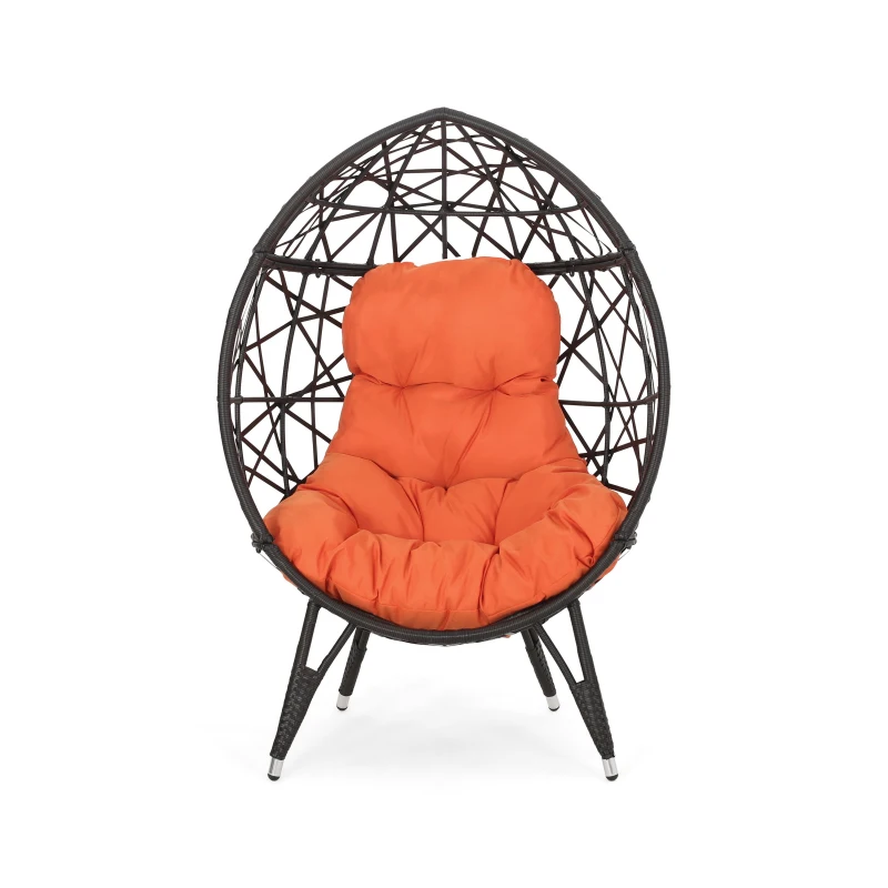 Vinsetto Indoor Teardrop Wicker Patio Chair with Water-Resistant Cushions, Durable Metal Frame, 38.5" L x 29.5" W x 58" H, Brown+Orange